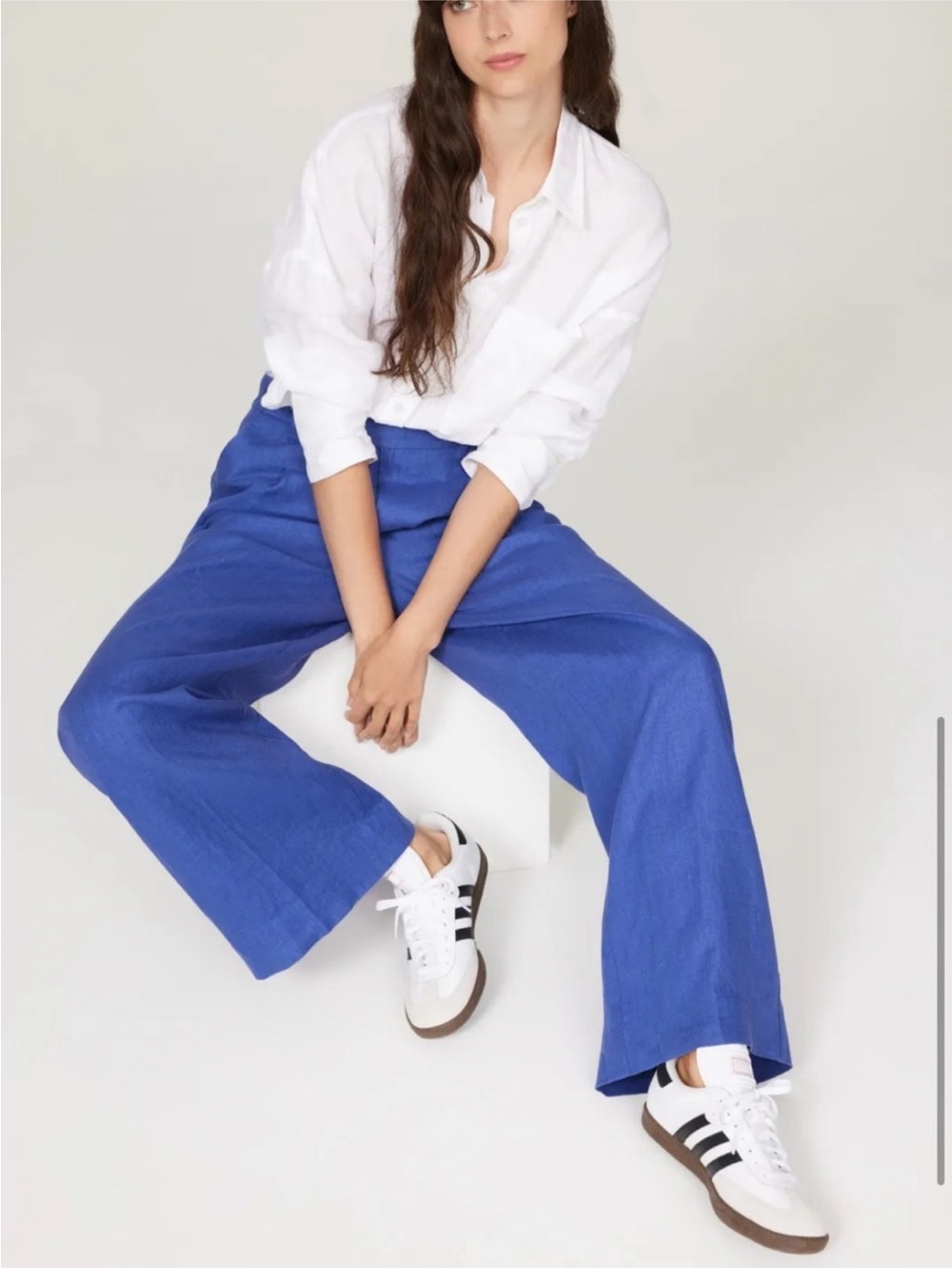 Madewell Harlow 100% linen wide leg pants royal blue - Picture 7 of 11